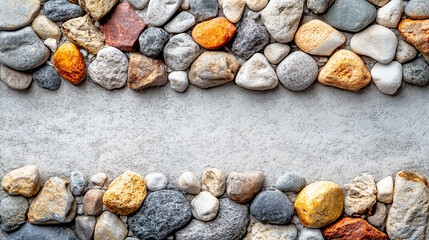 A wide top shot of white little gravel texture in modern bright tones, creating a blurred, empty space on the side. Symbolizes simplicity, calmness, and openness amidst chaos, offering visual clarity.