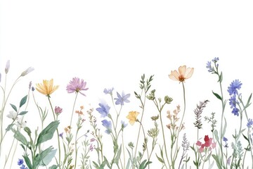 Wild flowers art illustration watercolor.
