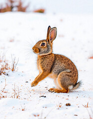 Obraz premium Rabbit sitting on snow-covered ground