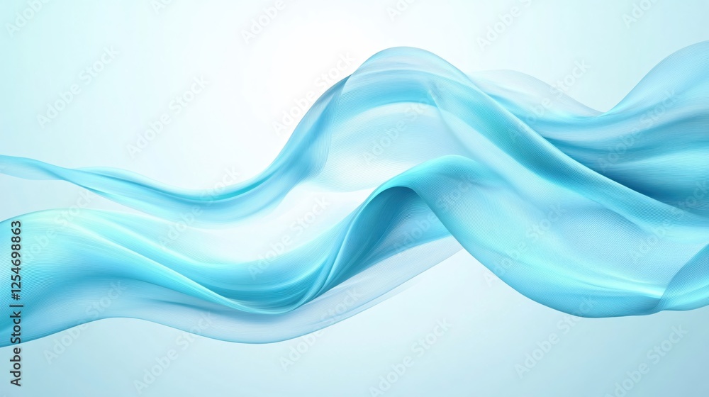 Poster flowing light blue fabric wave abstract design on light background smooth and elegant texture