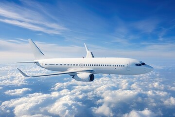 Commercial airplane flying above the clouds