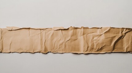 Crumpled brown paper strip on white background, ideal for text or design
