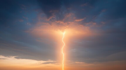 Lightning strike during sunset, dramatic sky