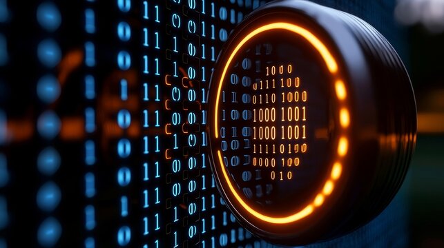 Abstract tech light and binary code background.
