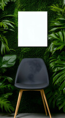 Modern Chair and Blank Canvas Mockup, Lush Greenery Background Illustration