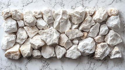 A wide top shot of white little gravel texture in modern bright tones, creating a blurred, empty space on the side. Symbolizes simplicity, calmness, and openness amidst chaos, offering visual clarity.