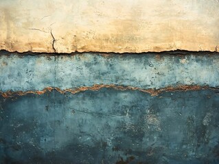 Obraz premium Textured layered wall with distressed paint in shades of beige blue and brown abstract art