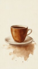 Warm cup of coffee on a light background.