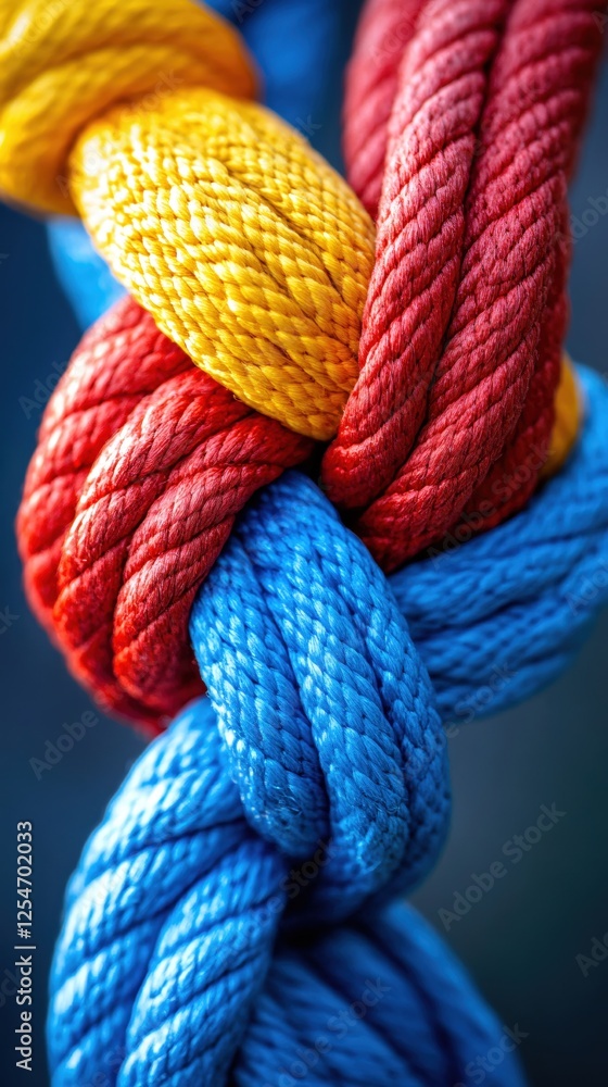 Aufkleber colorful ropes tied in a knot creating a vibrant abstract pattern with a dark background