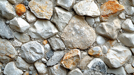 A wide top shot of white little gravel texture in modern bright tones, creating a blurred, empty space on the side. Symbolizes simplicity, calmness, and openness amidst chaos, offering visual clarity.