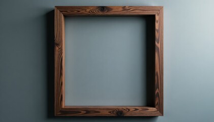 Gray wall, dark wood square frame mockup, empty space, minimalist, stylish, home