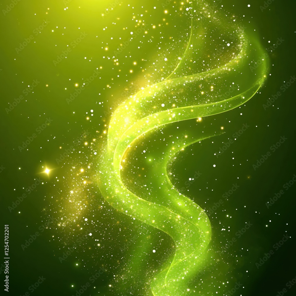 Aufkleber green abstract flowing light with sparkles and glowing effect on a dark background