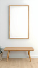 Minimalist Wooden Bench and Frame Mockup 3D Illustration