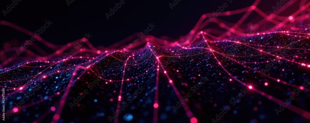 Wall mural raspberry-toned lines intersect, creating a dense, abstract grid on a black backdrop , red, pattern