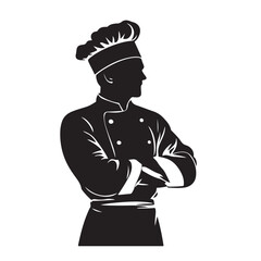 Silhouette of a Chef in Side View for Logo Concept - Vector Illustration