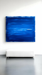 Abstract Blue Canvas Painting on White Wall
