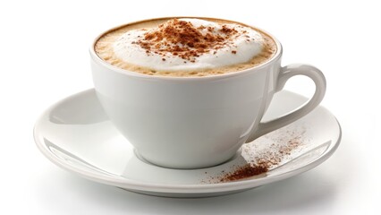 Cappuccino White Cup, Foamed Milk, Cinnamon Dusting