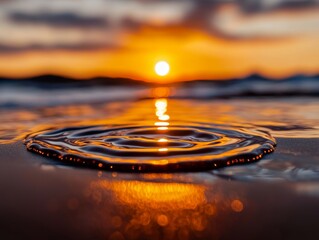 Rippling water reflects vibrant sunset hues.
