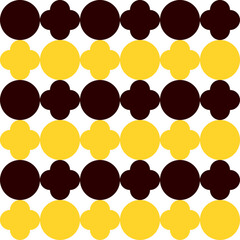 dot seamless pattern with yellow and black flowers repeat style, replete image design for fabric printing, circle round