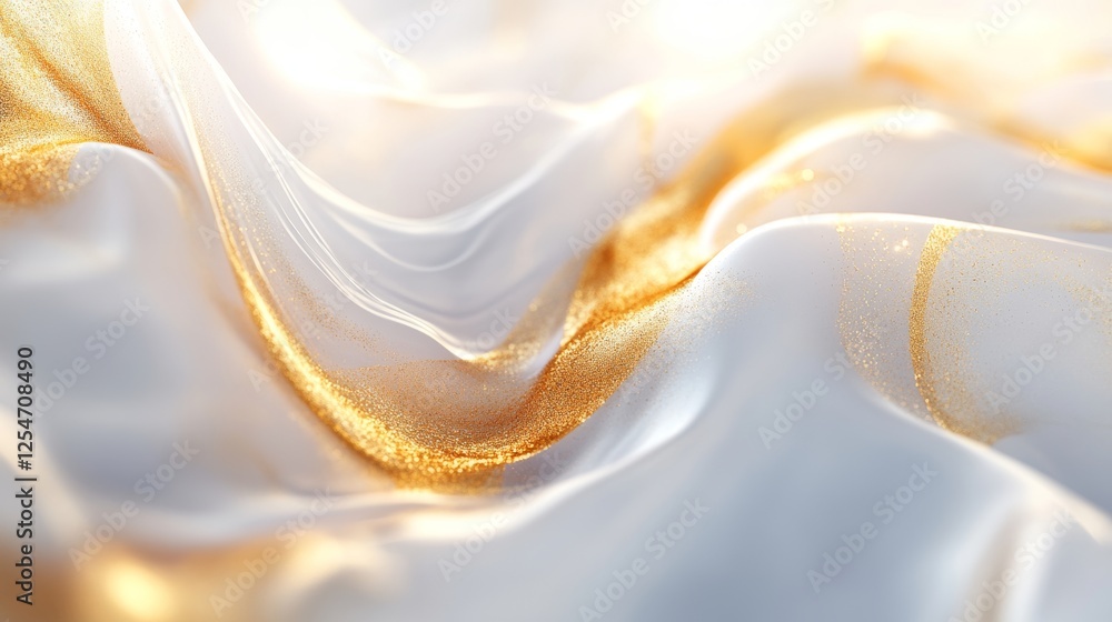Aufkleber minimalist abstract background featuring smooth white fabric with elegant golden glitter accents, cr