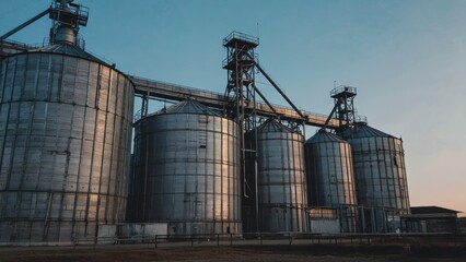 Obraz premium Large Grain Silos at Sunset