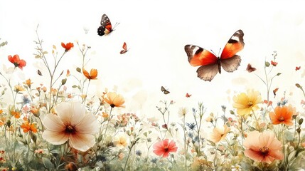 Vibrant butterflies fluttering over a colorful wildflower meadow during a sunny day