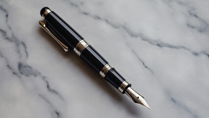 Fototapeta premium Black fountain pen on marble surface