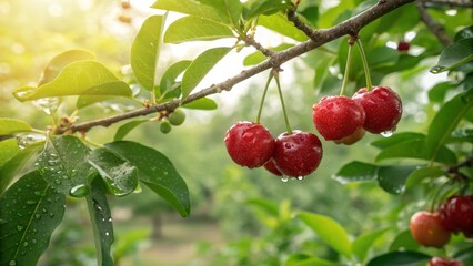 Sunlit Cherries Dew-Kissed Orchard Bounty
