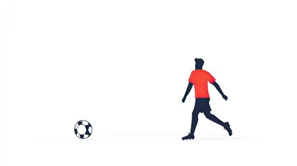 Obraz premium Silhouette of a soccer player in a red jersey preparing to kick a ball on a plain background