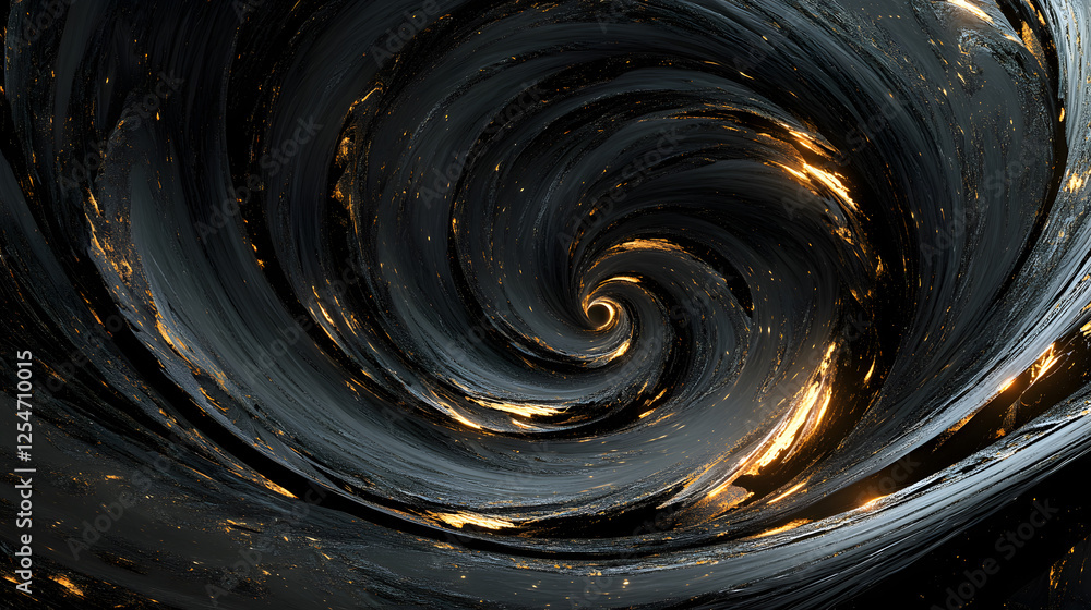 Poster hypnotic spiral of light and stars creating a vortex effect in a dark background with a sense of dep