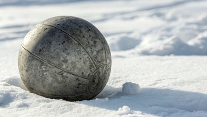 Winter's Chill Weathered Ball in Snowy Landscape