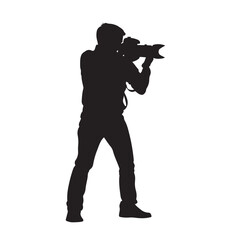 Silhouette of a Photographer Standing and Taking Photos - Vector Illustration