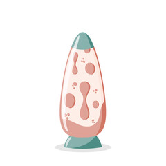 Illustration of a retro-style lava lamp with pastel pink liquid and a teal base and cap. The design reflects vintage aesthetics, featuring a minimalistic and playful look, isolated on a white