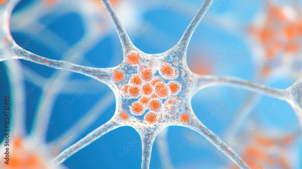 Poster ocean conservation microscopic concept. close-up view of nerve cells showcasing intricate neural con