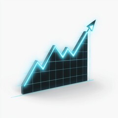 Futuristic Graph Illustration with Upward Trend and Neon Blue Accents on a Clean White Background