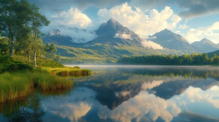Fototapeta premium Serene Mountain Lake at Dawn