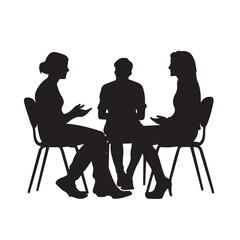 Silhouette of a Group Sitting on Chairs and Discussing - Vector Illustration