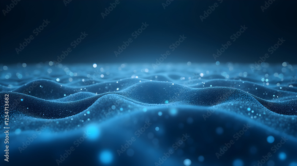 Poster abstract blue wavy background: digital particle wave, futuristic technology design, modern art, data