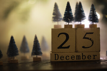 Christmas Trees and December 25 Calendar Block for Festive Holiday Decor