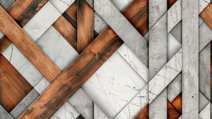 Seamless geometric design combining wood, marble, concrete, cement, and stone textures.

