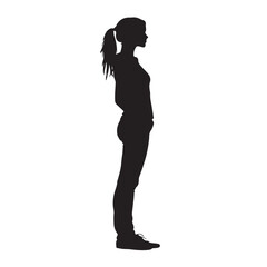 Silhouette of a Woman with Long Hair Standing Sideways - Vector Illustration