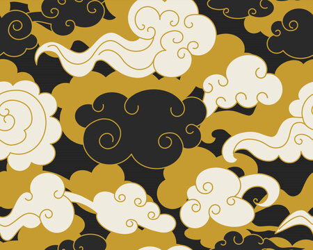 Clouds set in oriental style. Decorative Chinese illustration. Vector. 