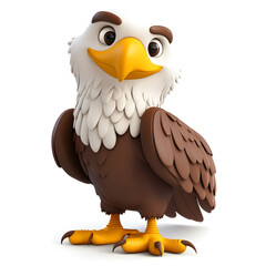 3d cartoon cute illustration of eagle on white background