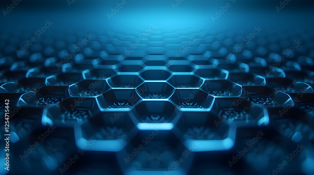 Poster glowing blue hex grid tech futuristic cyberpunk background shallow dof