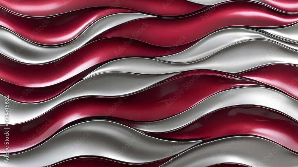 Poster close up of a red and silver wave pattern with intricate details and textures for artistic backgroun