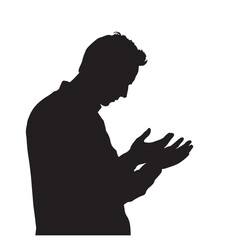 Silhouette of a Man in Prayer Gesture - Vector Illustration