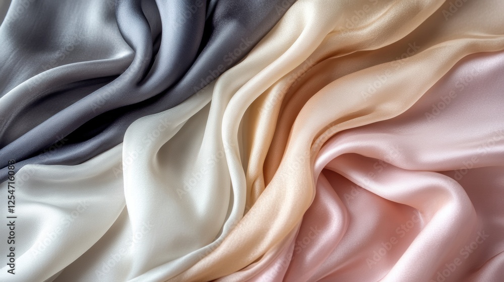 Poster softly draped silk fabrics in elegant tones on a neutral background with ample space for creative te