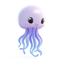 3d cartoon cute illustration of jellyfish on white background