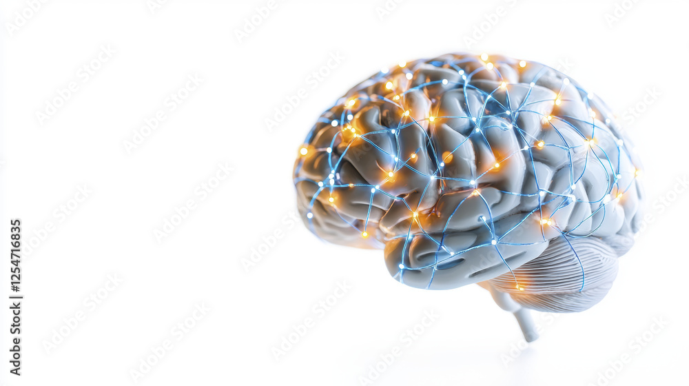 Poster digital representation of brain with neural connections illuminated, symbolizing intelligence and te