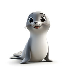 Fototapeta premium 3d cartoon cute illustration of seal on white background